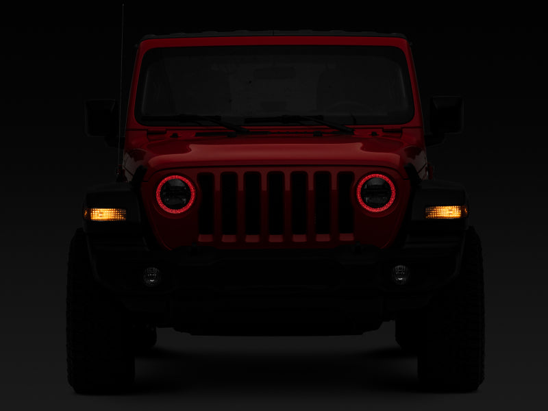 Raxiom 18-22 Jeep Wrangler JL/JT Axial 9-Inch LED Headlights w/RGB Halo- Blk Housing (Clear Lens)