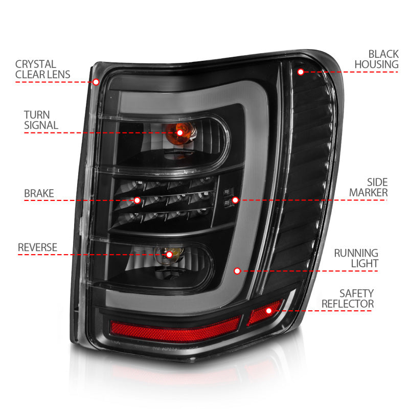 
                      
                        ANZO 1999-2004 Jeep Grand Cherokee LED Tail Lights w/ Light Bar Black Housing Clear Lens
                      
                    