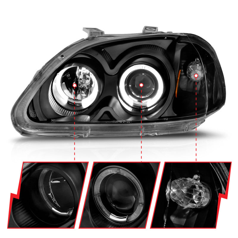 
                      
                        ANZO 1996-1998 Honda Civic Projector Headlights w/ Halo Black
                      
                    