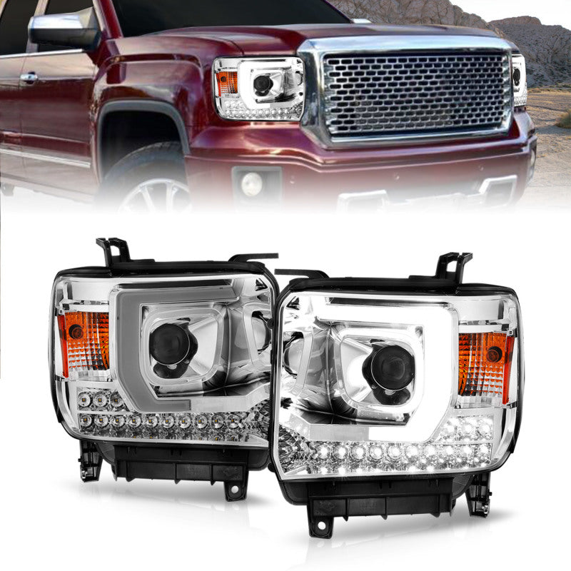 ANZO 14-15 GMC Sierra 1500/2500HD/3500HD Plank Style Projector Headlight - Chrome Housing