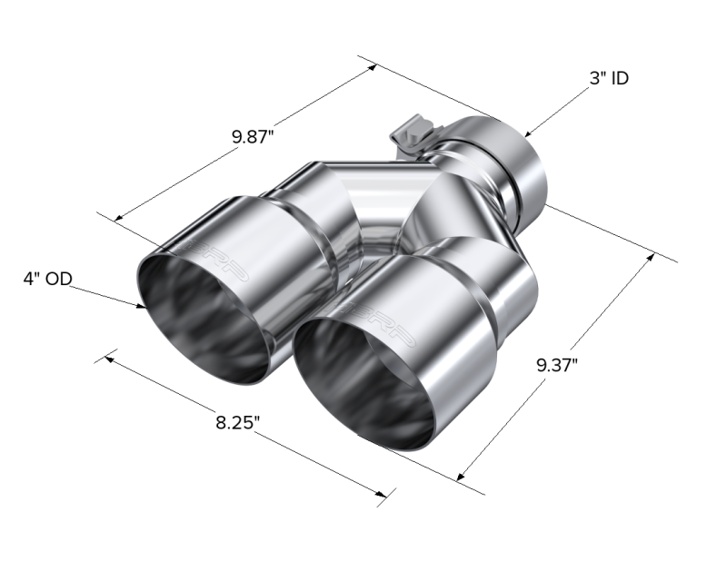 
                      
                        MBRP 3in ID / Dual 4in OD Out Staggered L 9.87in / R 9.37in Single Wall T304 SS Univ Exhaust Tip
                      
                    