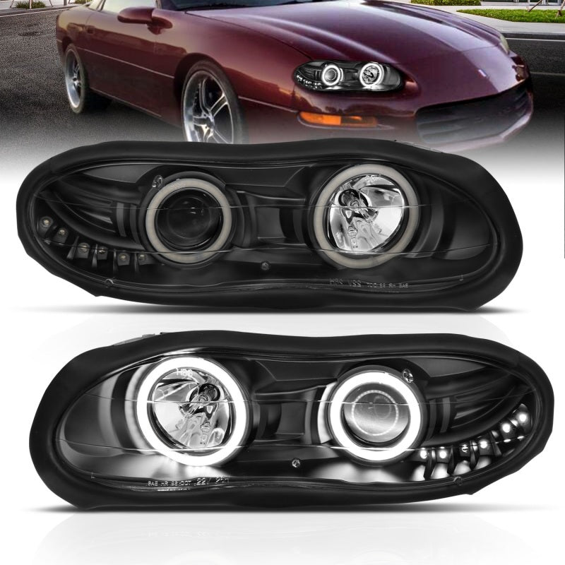 
                      
                        ANZO 1998-2002 Chevrolet Camaro Projector Headlights w/ Halo Black
                      
                    