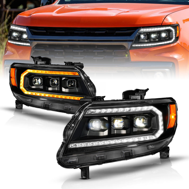 ANZO 15-22 Chevy Colorado Blk Housing Full LED DRL Projector Headlight w/ Sequential Light Bar