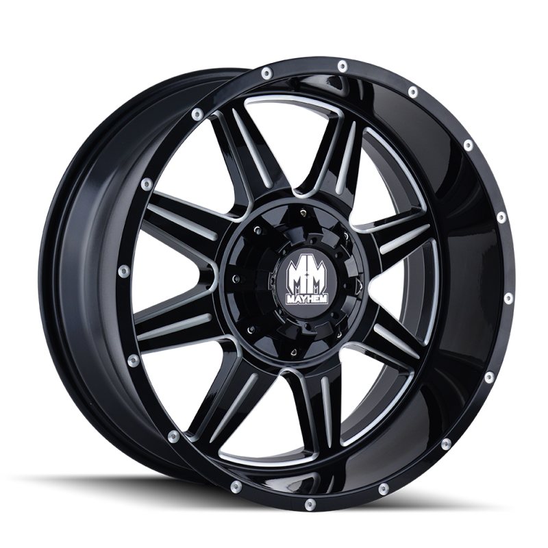 Mayhem 8100 Monstir 17x9 / 8x165.1 BP / -12mm Offset / 130.8mm Hub Black w/ Milled Spokes Wheel