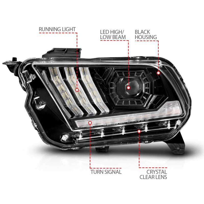 ANZO 10-14 Ford Mustang LED Projector Headlights w/Sequential Light Tube (NON HID Compatible)