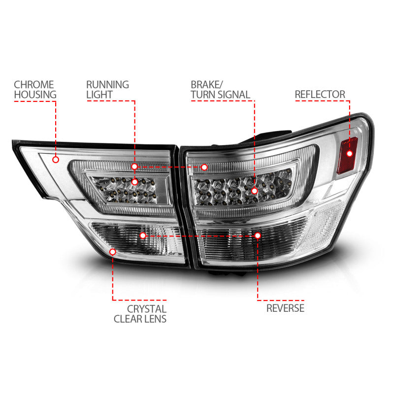 
                      
                        ANZO 11-13 Jeep Grand Cherokee LED Taillights w/ Lightbar Chrome Housing/Clear Lens 4pcs
                      
                    