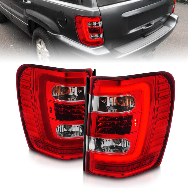 
                      
                        ANZO 1999-2004 Jeep Grand Cherokee LED Tail Lights w/ Light Bar Chrome Housing Red/Clear Lens
                      
                    