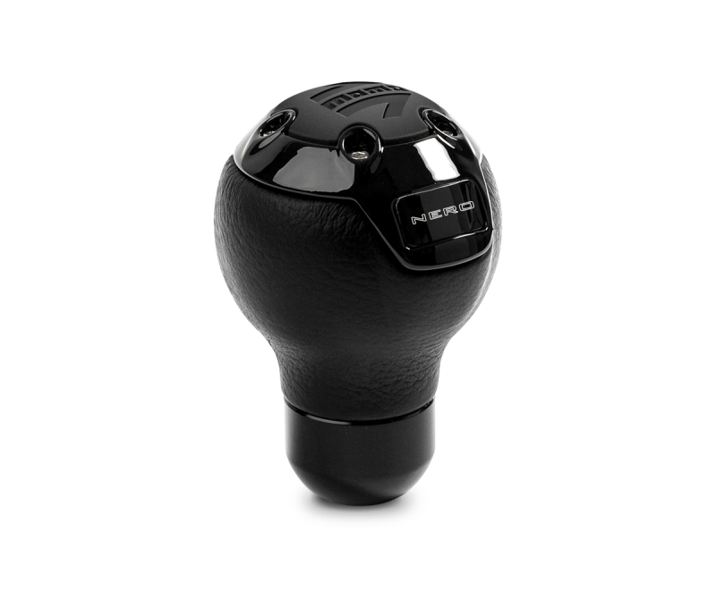 Momo Nero Shift Knob - Tall Black Leather, Black Chrome Insert