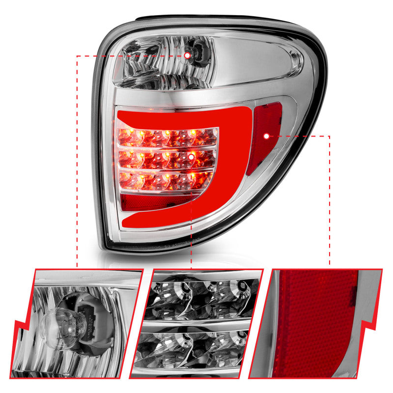 
                      
                        ANZO 2004-2007 Dodge Grand Caravan LED Tail Lights w/ Light Bar Chrome Housing Clear Lens
                      
                    