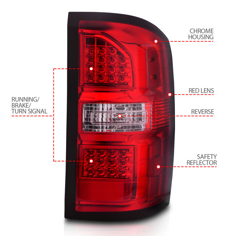 
                      
                        ANZO 2014-2018 GMC Sierra LED Tail Lights Black Housing Red/Clear Lens
                      
                    