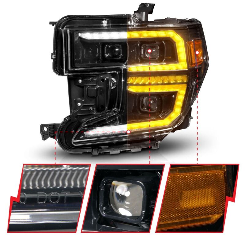 Anzo 19-21 GMC Sierra 1500 LED Projector Headlight w/Switchback+Sequential - Black