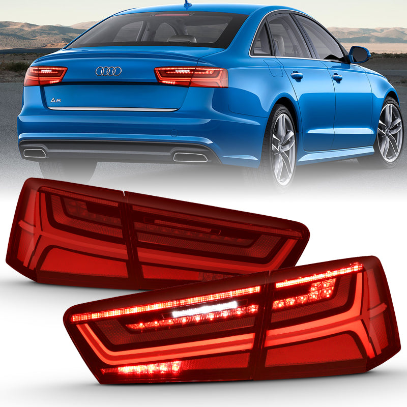 
                      
                        ANZO 2012-2018 Audi A6 LED Taillight Black Housing Red/Clear Lens 4 pcs (Sequential Signal)
                      
                    