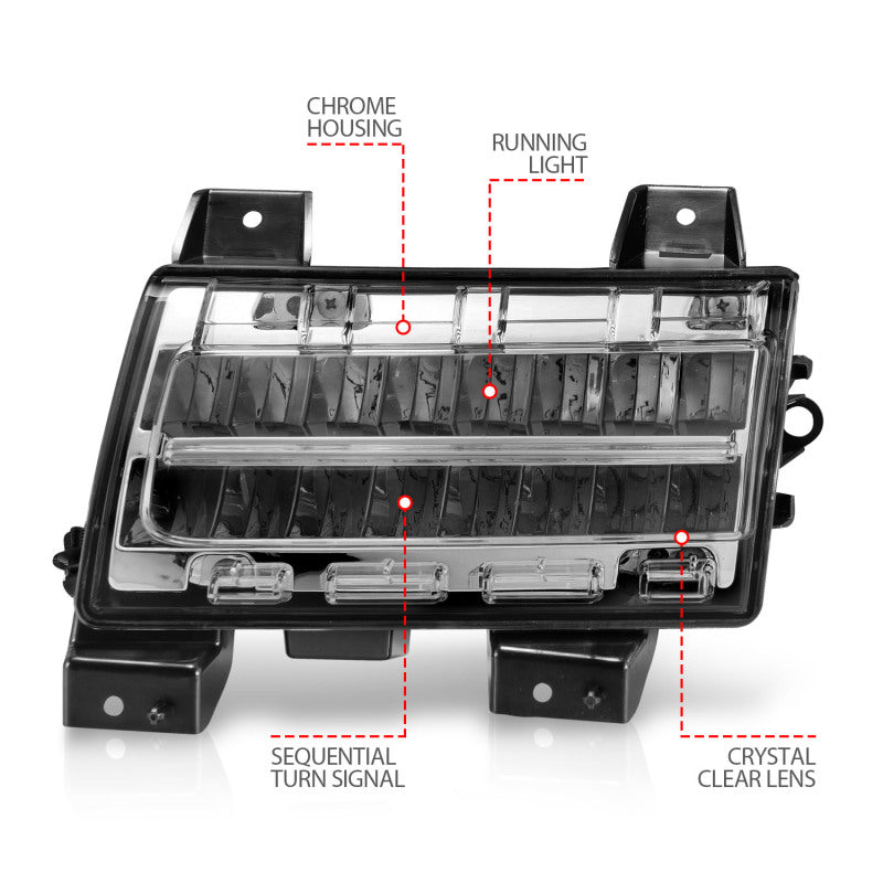 
                      
                        ANZO 2018-2021 Jeep Wrangler LED Side Markers Chrome Housing Clear Lens w/ Sequential Signal
                      
                    