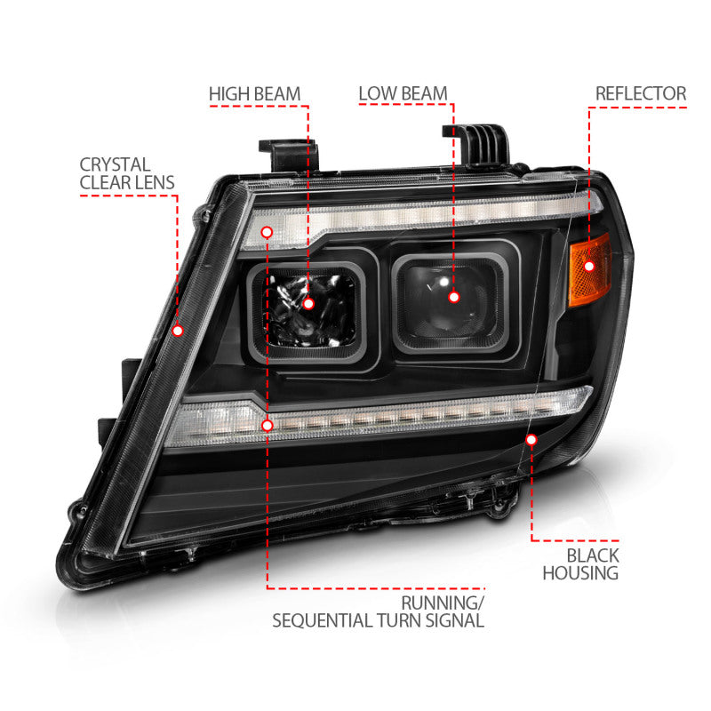 
                      
                        ANZO 09-20 Nissan Frontier Black Projector Plank Style DRL w/ Switchback & Sequential LED DRL
                      
                    