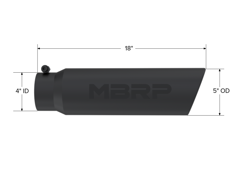 
                      
                        MBRP Universal 5in OD Angled Rolled End 4in Inlet 18in Lgth Black Finish Exhaust Tip
                      
                    