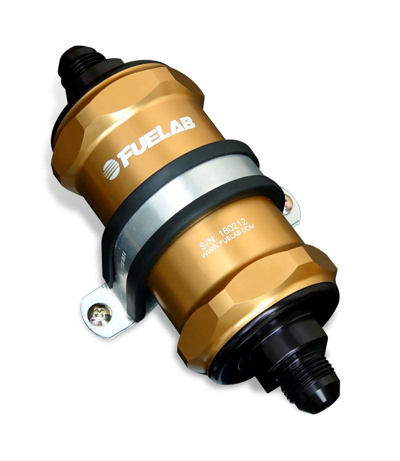 Fuelab 818 In-Line Fuel Filter Standard -6AN In/Out 6 Micron Fiberglass - Gold