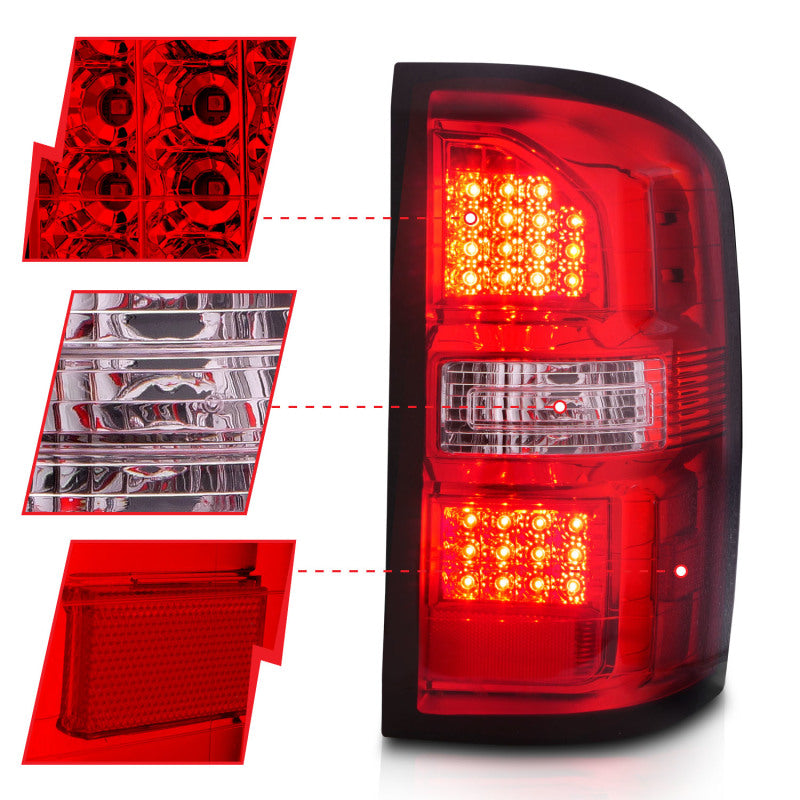 
                      
                        ANZO 2014-2018 GMC Sierra LED Tail Lights Black Housing Red/Clear Lens
                      
                    