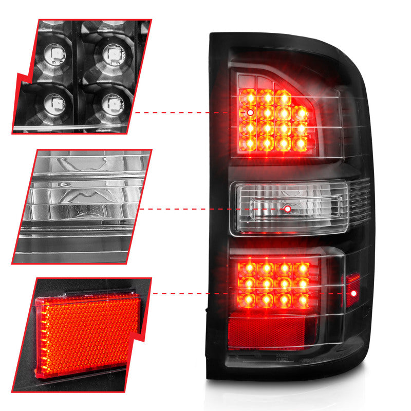 
                      
                        ANZO 2014-2018 GMC Sierra LED Tail Lights Black Housing Clear Lens
                      
                    