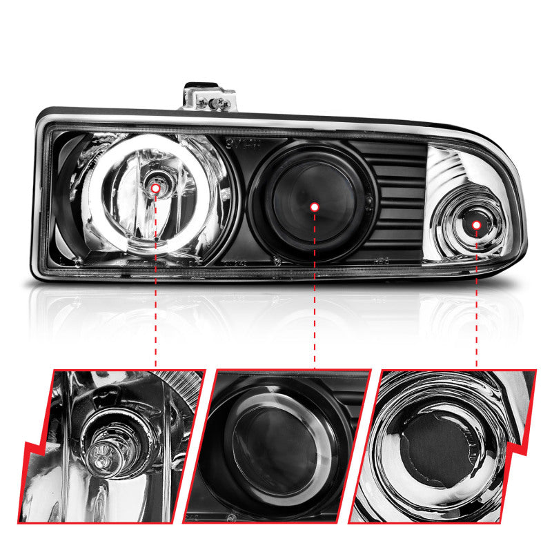 
                      
                        ANZO 1998-2005 Chevrolet S-10 Projector Headlights w/ Halo Black
                      
                    