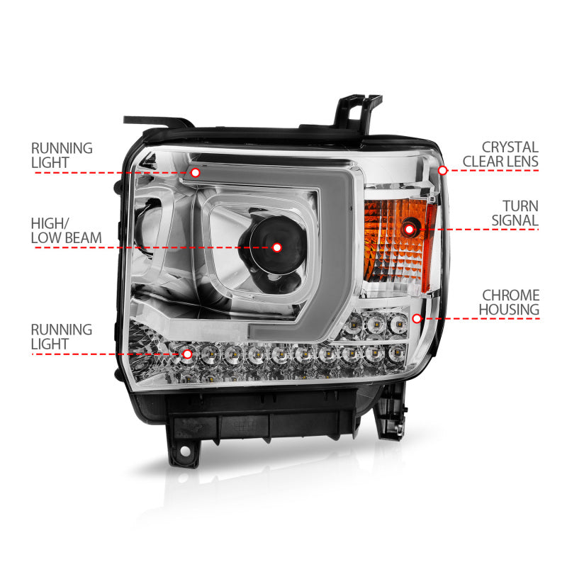 
                      
                        ANZO 14-15 GMC Sierra 1500/2500HD/3500HD Plank Style Projector Headlight - Chrome Housing
                      
                    