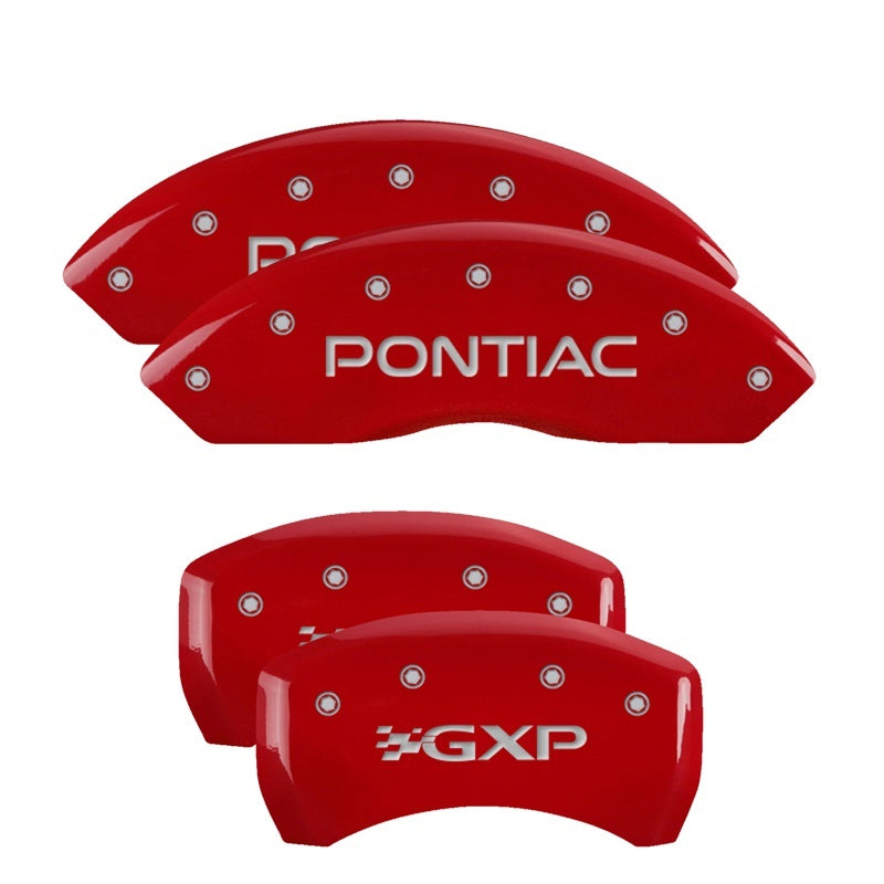 MGP 4 Caliper Covers Engraved Front Pontiac Engraved Rear GXP Red finish silver ch