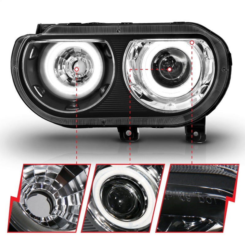 
                      
                        ANZO 2008-2014 Dodge Challenger Projector Headlights w/ Halo Black (CCFL)
                      
                    