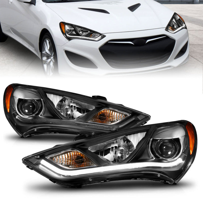 ANZO 2013-2015 Hyundai Genesis Projector Headlights w/ Plank Style Design Black (HID Compatible)