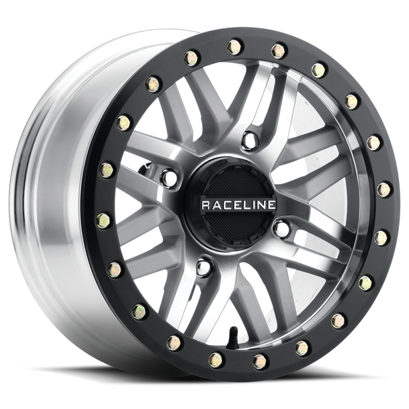 Raceline A91MA Ryno 15x10in/4x156 BP/0mm Offset/132.5mm Bore - Machined & Black Ring Beadlock Wheel