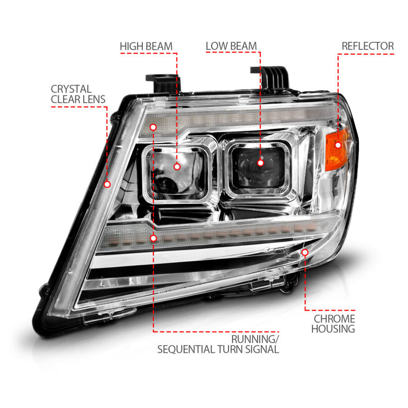 
                      
                        ANZO 09-20 Nissan Frontier Chrome Projector Plank Style DRL w/ Switchback & Sequential LED DRL
                      
                    