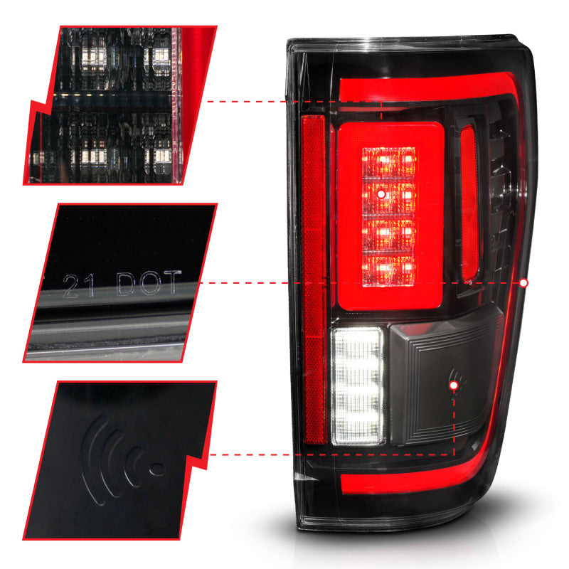 
                      
                        ANZO 21-23 Ford F-150 LED Taillights Seq. Signal w/BLIS Cover - Black (For Factory Halogen ONLY)
                      
                    