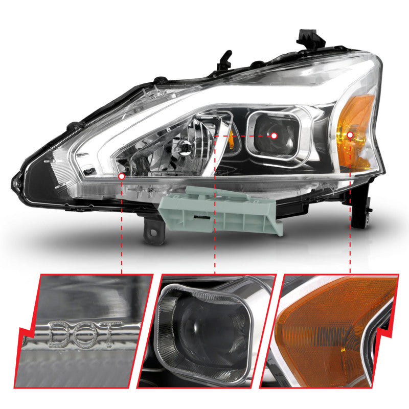 
                      
                        ANZO 13-15 Nissan Altima (w/o Factory HID Bulbs) Projector Headlights - w/ Light Bar Chrome Housing
                      
                    