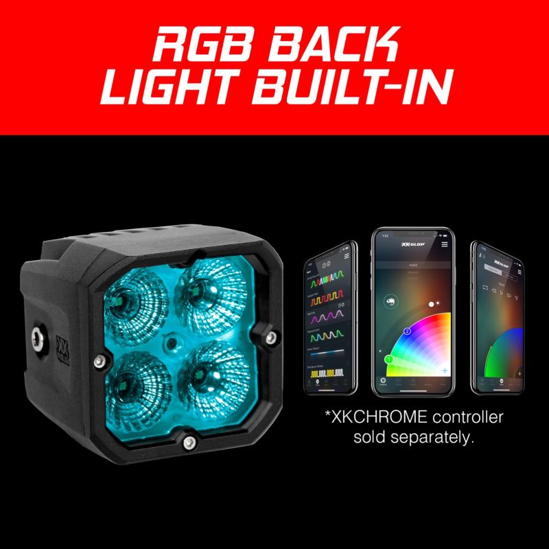 
                      
                        XK Glow XKchrome 20w LED Cube Light w/ RGB Accent Light Kit w/ Controller- Driving Beam 2pc
                      
                    