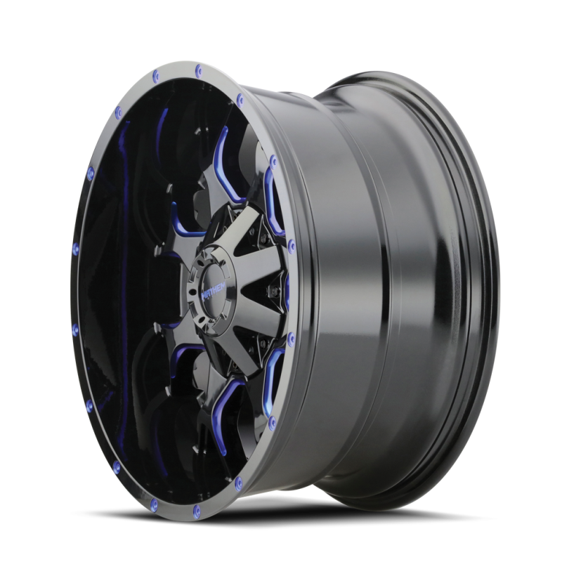 Mayhem 8015 Warrior 18x9 / 5x139.7 BP / 18mm Offset / 110mm Hub Black w/ Prism Blue Wheel