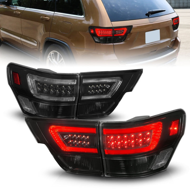 ANZO 11-13 Jeep Grand Cherokee LED Taillights w/ Lightbar Black Housing/Smoke Lens 4pcs