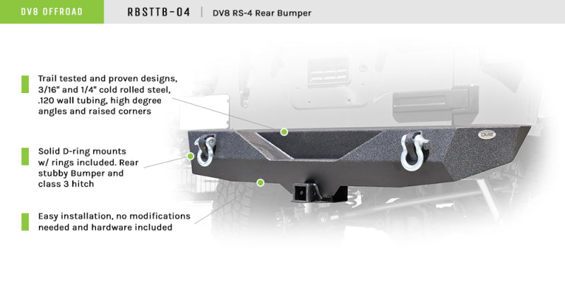 
                      
                        DV8 Offroad 07-18 Jeep Wrangler JK Steel Mid Length Rear Bumper
                      
                    