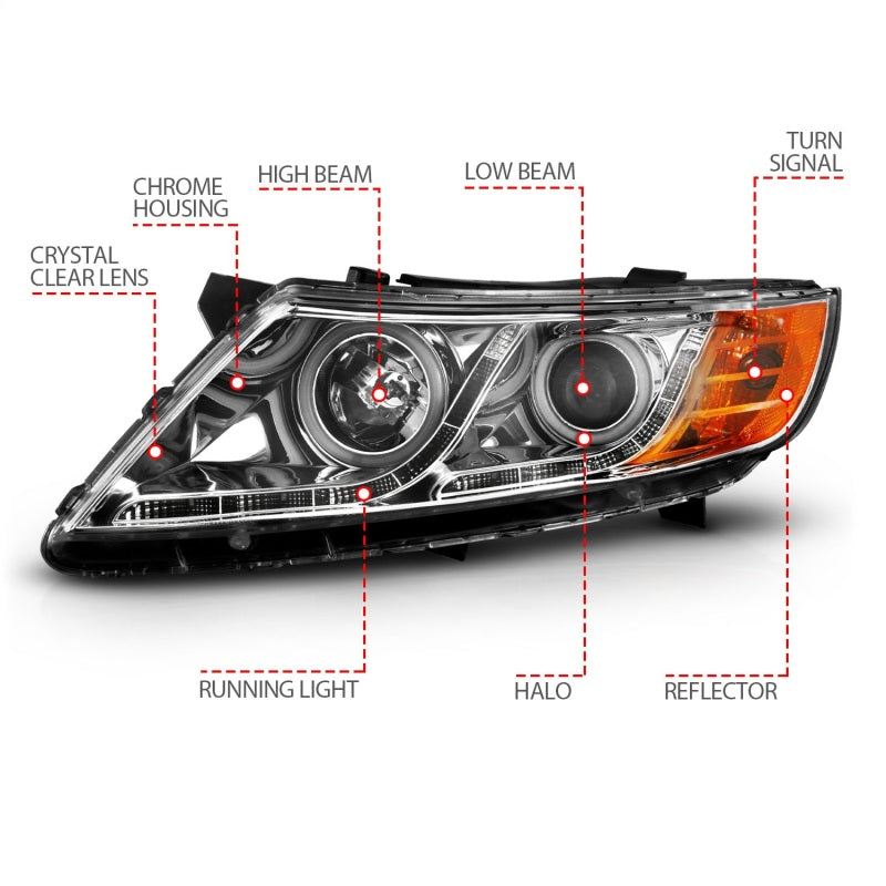 
                      
                        ANZO 2011-2013 Kia Optima Projector Headlights w/ Halo Chrome (CCFL)
                      
                    