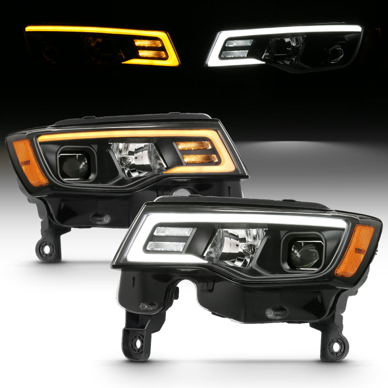 
                      
                        ANZO 2017-2018 Jeep Grand Cherokee Projector Headlights w/ Plank Style Switchback - Black w/ Amber
                      
                    