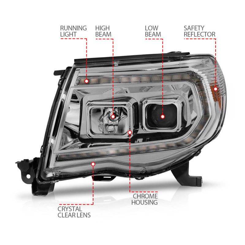 
                      
                        ANZO 05-11 Toyota Tacoma Projector Headlights w/Light Bar Switchback Chrome Housing
                      
                    