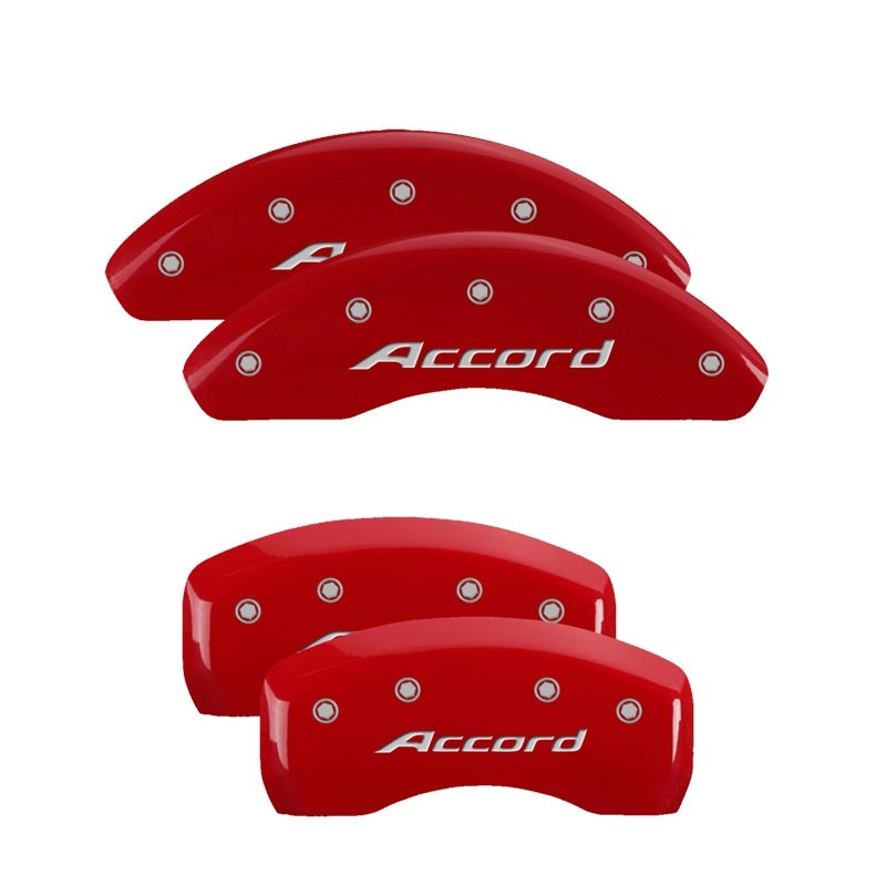 MGP 4 Caliper Covers Engraved Front & Rear MGP Red Power Coat Finish Silver Characters-Honda Accord