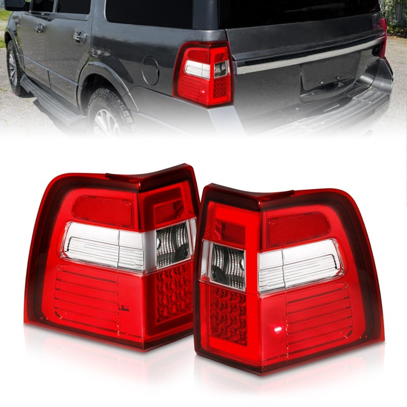 ANZO 07-17 For Expedition LED Taillights w/ Light Bar Chrome Housing Red/Clear Lens