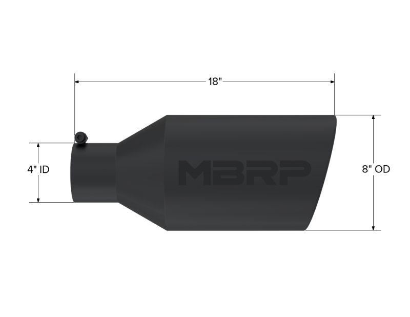 
                      
                        MBRP Universal Tip 8in O.D. Rolled End 4in inlet 18in length Black
                      
                    