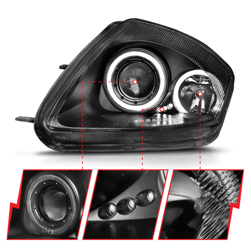 
                      
                        ANZO 2000-2005 Mitsubishi Eclipse Projector Headlights w/ Halo Black
                      
                    