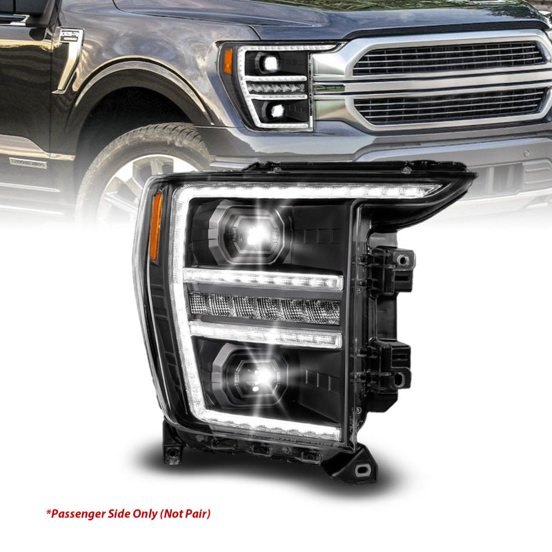 Anzo 21-23 Ford F150 LED Projector Headlight w/Switchback+Sequential - Black (Passenger Side Only)