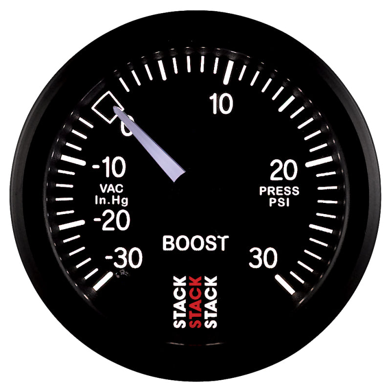 
                      
                        Autometer 52mm Stack Instruments -30INHG to +30PSI Mechanical Boost Gauge - Black
                      
                    