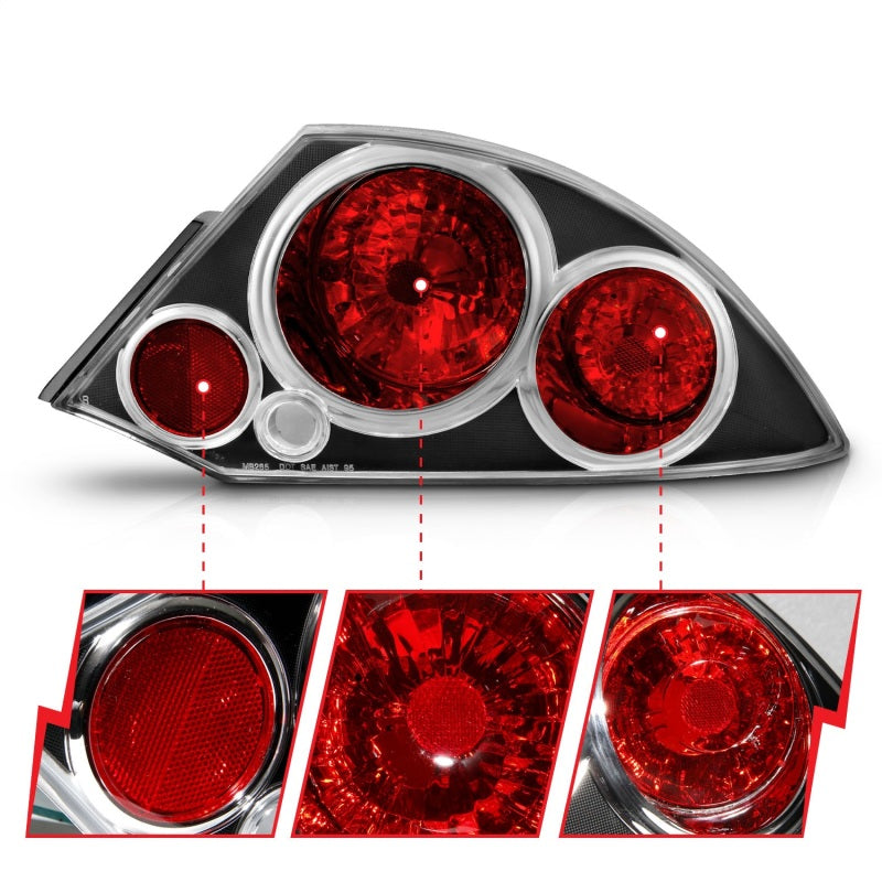 
                      
                        ANZO 2000-2005 Mitsubishi Eclipse Taillights Black
                      
                    