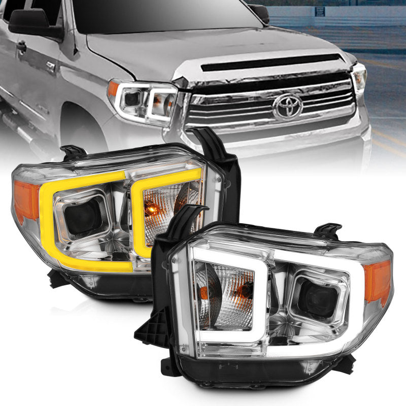 ANZO 14-17 Toyota Tundra Plank Style Projector Headlights Chrome w/ Amber