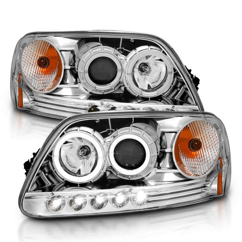 
                      
                        ANZO 1997.5-2003 Ford F-150 Projector Headlights w/ Halo and LED Chrome 1pc
                      
                    