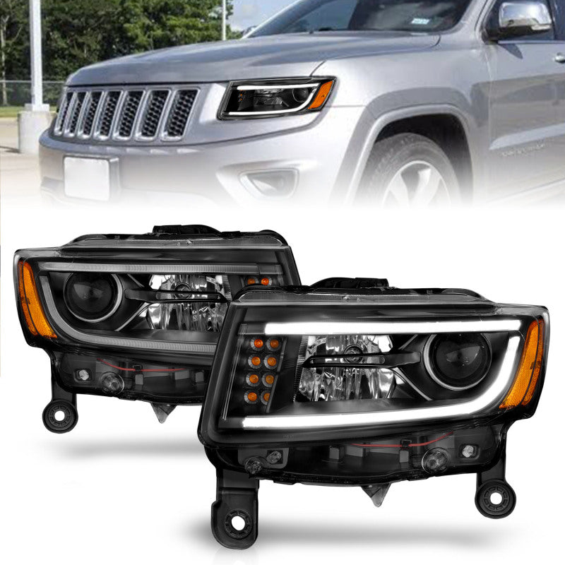 ANZO 2014-2015 Jeep Grand Cherokee Projector Headlights w/ Plank Style Design Black