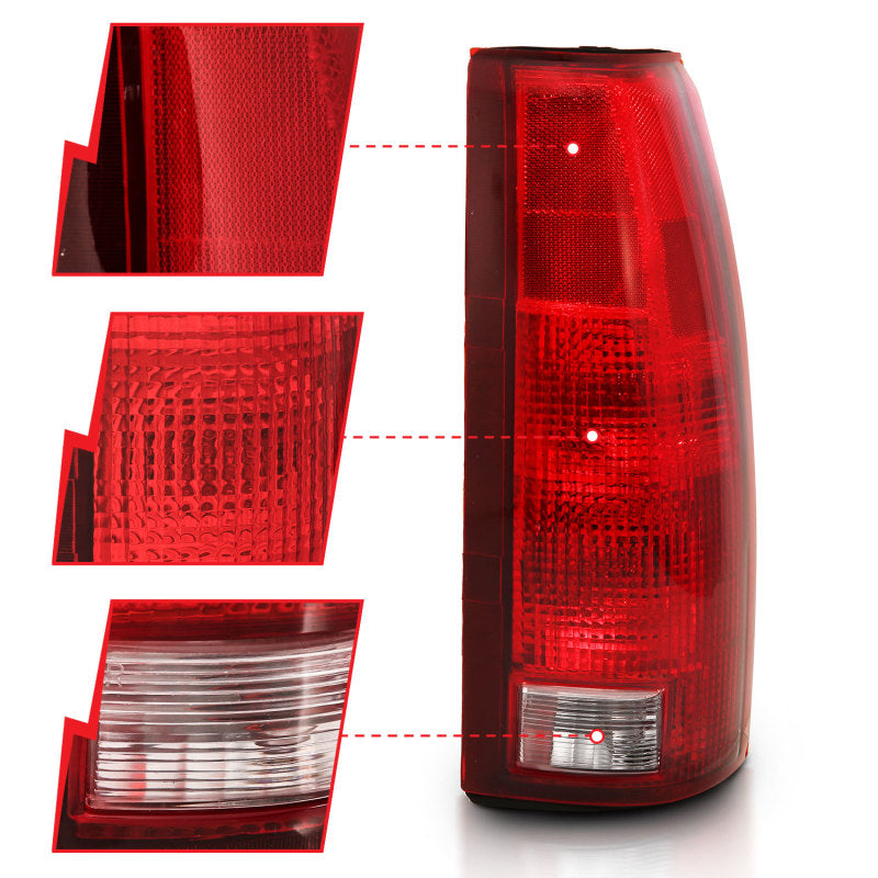 
                      
                        ANZO 1988-1999 Chevy C1500 Taillight Red/Clear Lens w/ Circuit Board(OE Replacement)
                      
                    