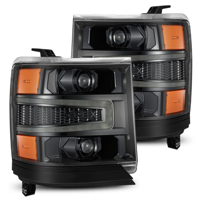 AlphaRex 16-18 Chevy 1500HD LUXX LED Proj Headlights Alpha-BK w/Seq Atv Lgt / SeqSig (Req PN 810023)